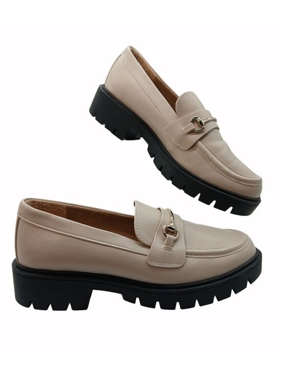 Alina Shoes - Esprit Womens Alina Beige Loafers Shoes Gold Horsebit Buckle Chunky Soles Size 9